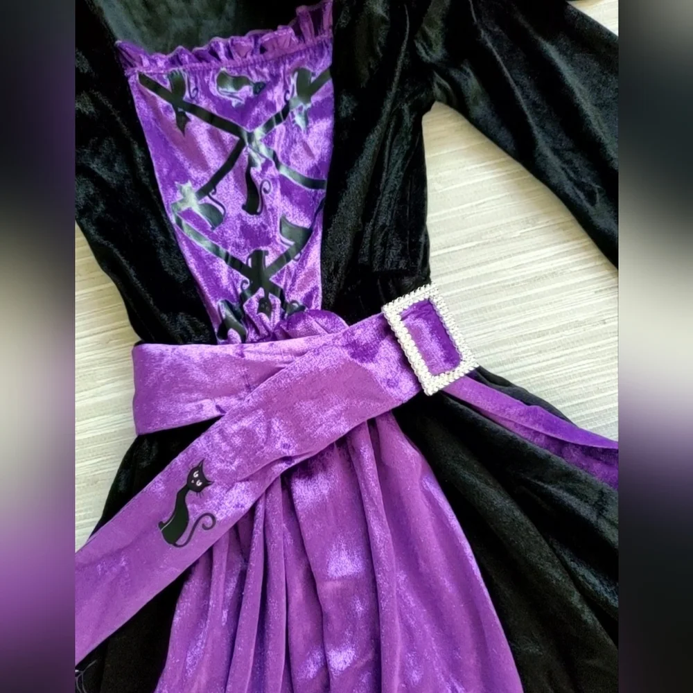 Witch Costume 5pc Halloween Set Small 5-7 Years Dress Belt Hat Choker Leggings